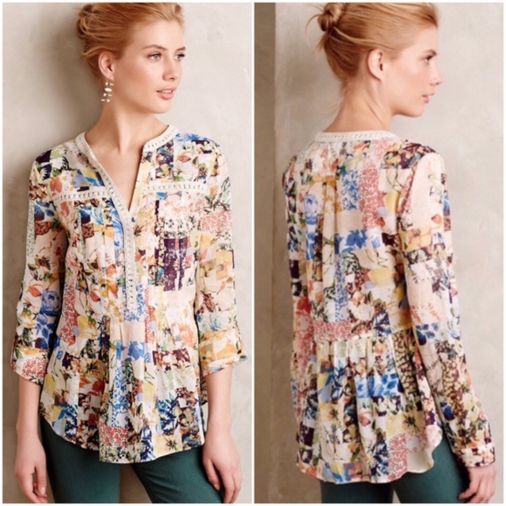 Anthropologie Maeve Floral Abella Pintuck SZ 0